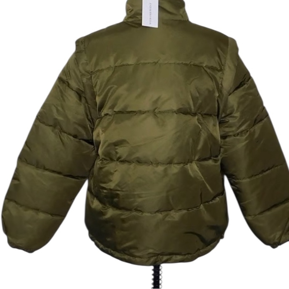 WeWoreWhat Convertible Vest Coat Zip Off Sleeve Puffer Coat in Olive - Picture 2 of 6
